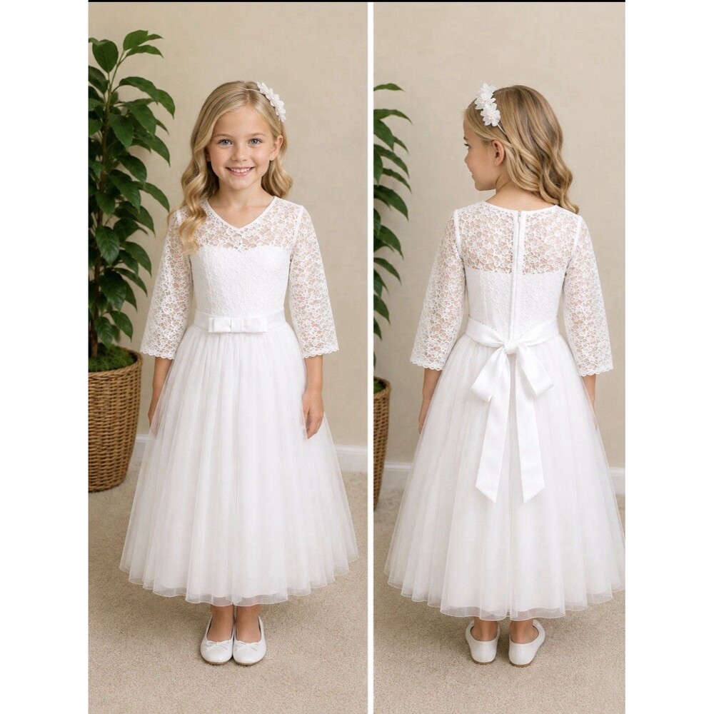 IBTOM Castle Girls White Lace  A-Line Flower Girl Dress 150 Size 10